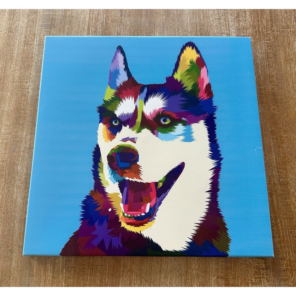 Colorful Siberian Husky Dog Canvas Print Picture Wall Art 12"